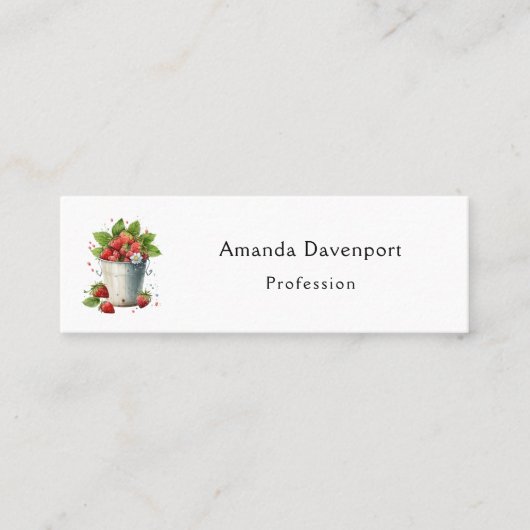 Verse geplukte aardbeien in een emmer mini visitekaartje (Voorkant)