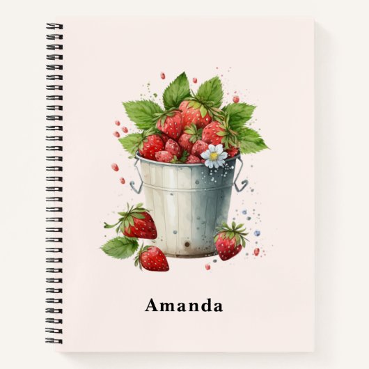 Verse geplukte aardbeien in een emmer notitieboek (Voorkant)
