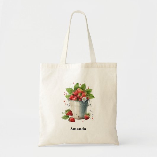 Verse geplukte aardbeien in een emmer tote bag (Voorkant)