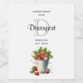 Verse geplukte aardbeien in een emmer Wijn maken Wijn Etiket (Enkel label)