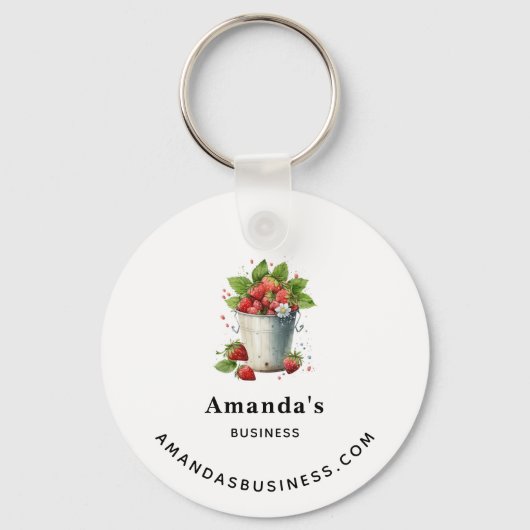 Verse geplukte aardbeien in een emmer - Zakelijk Sleutelhanger (Voorkant)