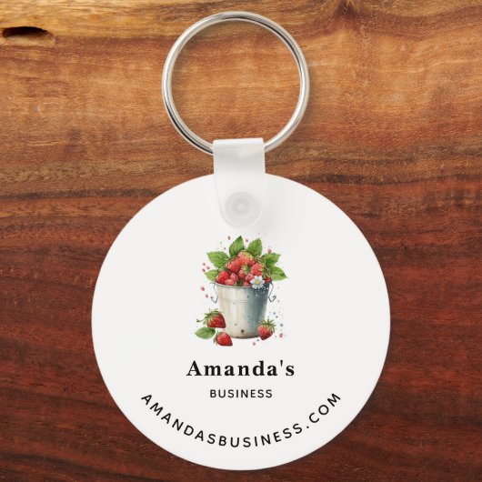 Verse geplukte aardbeien in een emmer - Zakelijk Sleutelhanger (Achterkant)