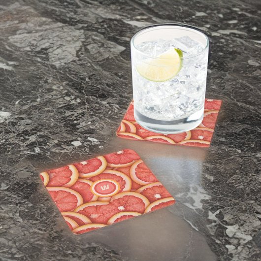 Verse geplukte roze grapefruit monogram Initiaal Kartonnen Onderzetters