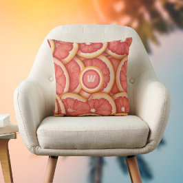 Verse geplukte roze grapefruit monogram Initiaal Kussen
