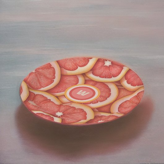 Verse geplukte roze grapefruit monogram Initiaal Papieren Bordje