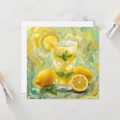 Verse glas limonade en citroenen Abstracte Kunst Kaart (Voorkant / Achterkant in situ)