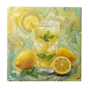 Verse glas limonade en citroenen Abstracte kunst Tegeltje