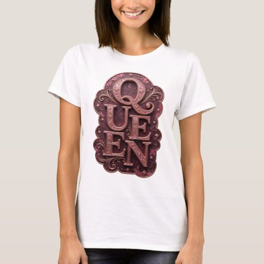 Verse goud QUEEN Tekst Design T-shirt (Voorkant)