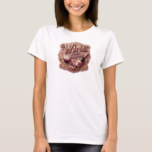 Verse Goud WIJN FIXEERT ALLES Print T-shirt (Voorkant)