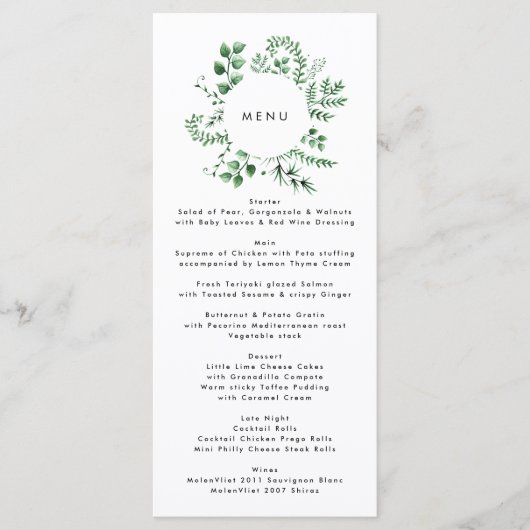 Verse Greenery Leafy Planten Wedding Menu (Voorkant)