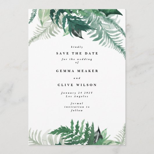 Verse Greenery Modern Waterverf Save the Date (Voorkant)