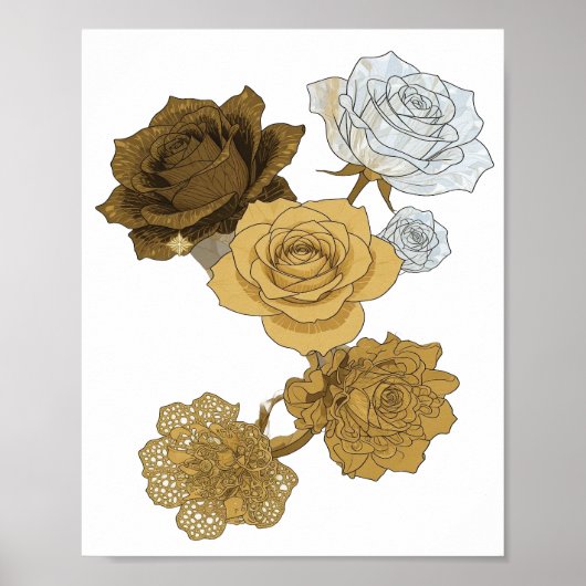 Verse Grijze GOUDEN ROZEN 3D Tekstkunst Poster (Voorkant)