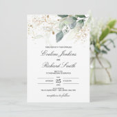 Verse groen eucalyptus goud spatten bruiloft kaart (Staand voorkant)