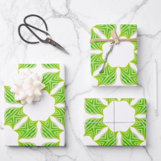 Verse Groen Geometrisch Bladpatroon Cadeaupapier (Voorkant)