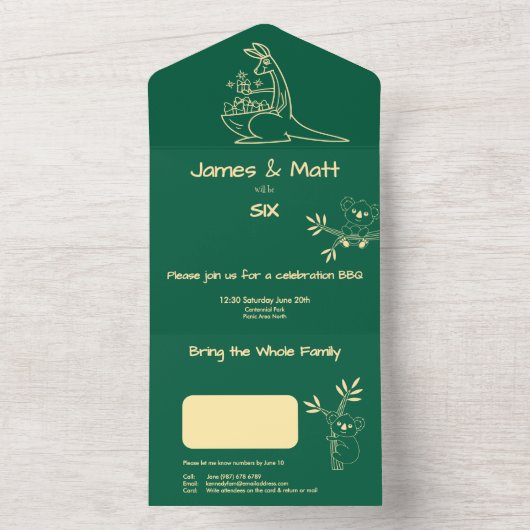 Verse groene Australische dieren tweelingverjaarda All In One Uitnodiging (Binnen)