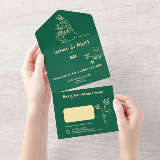 Verse groene Australische dieren tweelingverjaarda All In One Uitnodiging (Afscheurbaar)