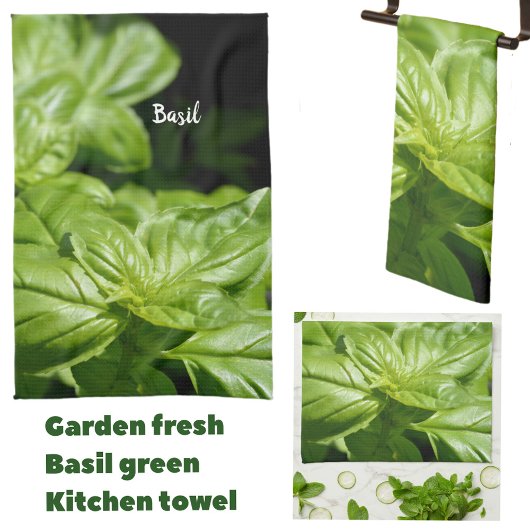 Verse groene Basil laat zwart Theedoek