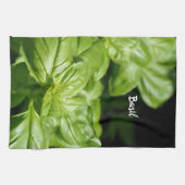 Verse groene Basil laat zwart Theedoek (Horizontaal)