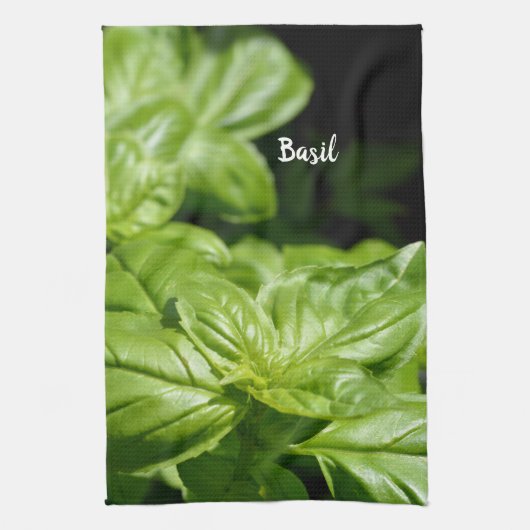 Verse groene Basil laat  zwart Theedoek (Verticaal)