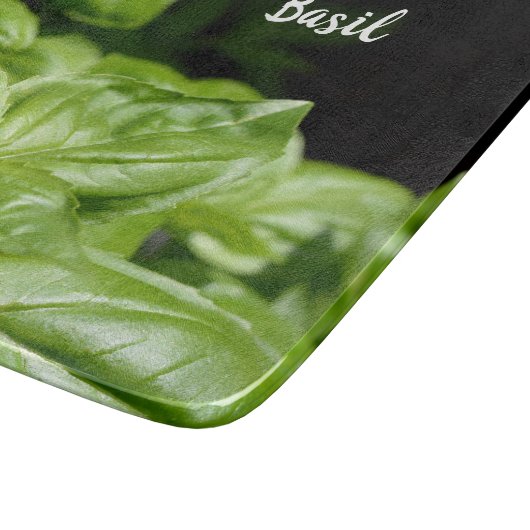 Verse groene Basil op zwart glas Snijplank (Hoek)