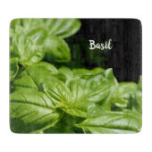 Verse groene Basil op zwart glas Snijplank (Voorkant)