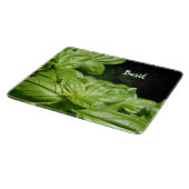 Verse groene Basil op zwart glas Snijplank (Hoek)