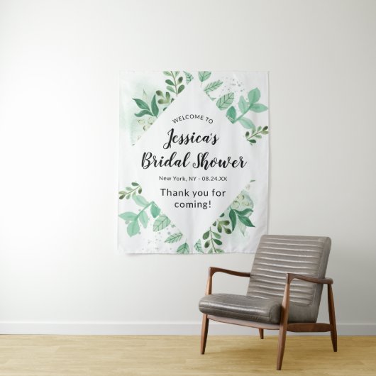 Verse groene botanische mint bruiloft Welcome Wandkleed (In situ)