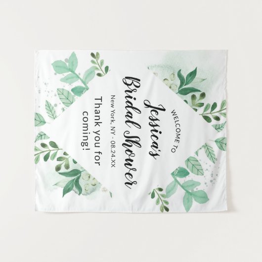 Verse groene botanische mint bruiloft Welcome Wandkleed (Voorkant (horizontaal))