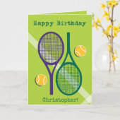 Verse groene en paarse tennisracket Birthday Kaart (Gele Bloem)