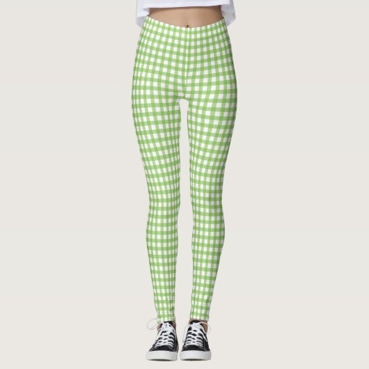 Verse groene en witte Gingham Checkpattern Leggings (Voorkant)