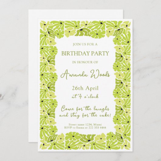 Verse groene grens verjaardagsfeest kaart (Voorkant / Achterkant)