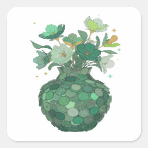 Verse groene GROENE BLOEMENVAS Stickerontwerp Vierkante Sticker