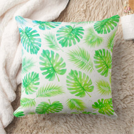 Verse groene Monstera en palmbladeren aquarel Kussen