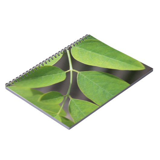 verse groene zomerasboombladeren. notitieboek (Linkerzijde)