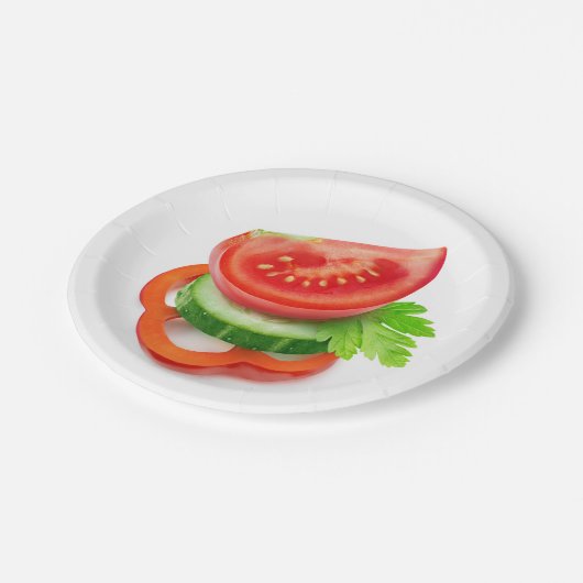 Verse groentestukken papieren bordje (Gekanteld)