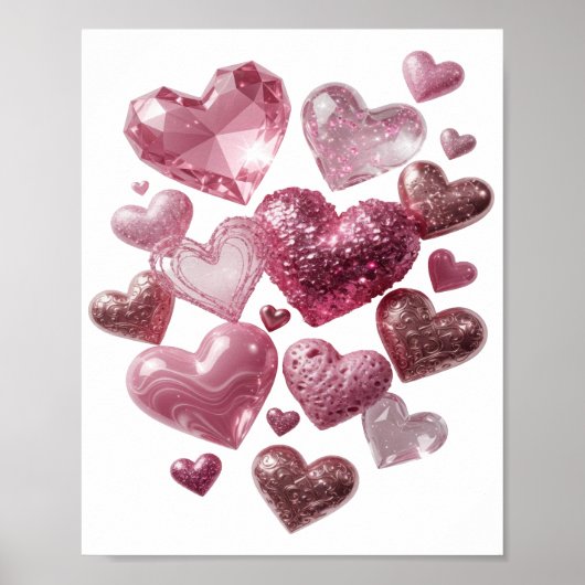 Verse Hartjes van Liefde Tekst Design in Zilver Poster (Voorkant)