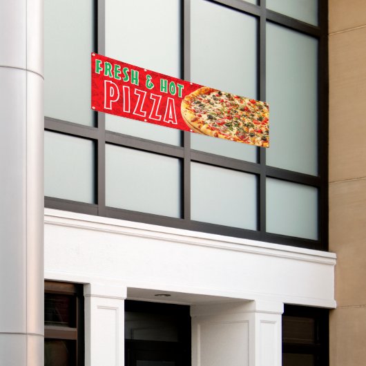 Verse & Heet Pizza Kaasachtige Pepperoni Advertent Spandoek (Buitenkant Gebouw)