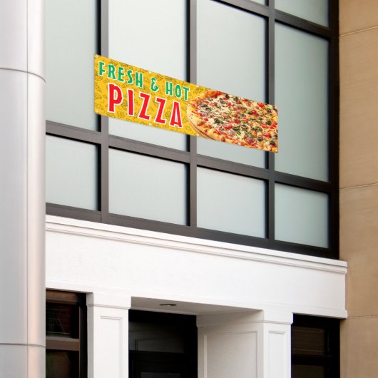 Verse & Heet Pizza Kaasachtige Pepperoni Advertent Spandoek (Buitenkant Gebouw)
