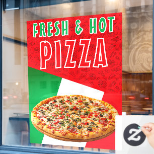 Verse & Heete Pizza Met Pizza Explosie Raamsticker