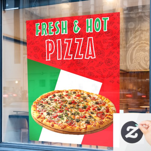 Verse & Heete Pizza Met Pizza Explosie Raamsticker (Cafe Raam)