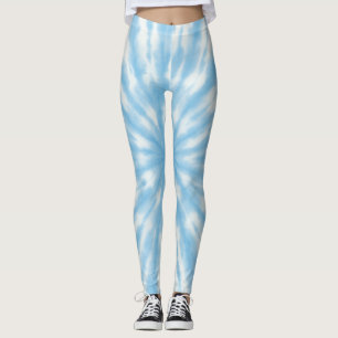 Verse heldere luchtblauwe en witte tie-dye wolk ge leggings