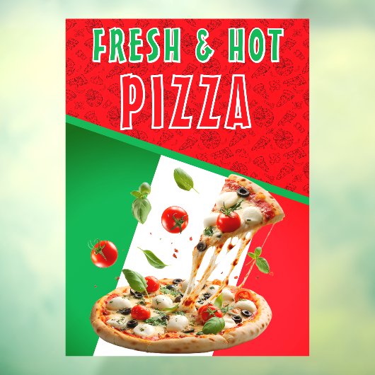 Verse & hete pizza met pizza explosie groot raamsticker (Vel 3)
