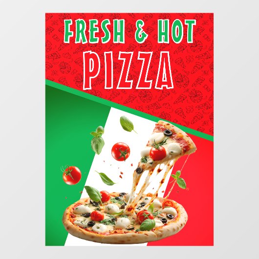 Verse & hete pizza met pizza explosie groot raamsticker (Vel)