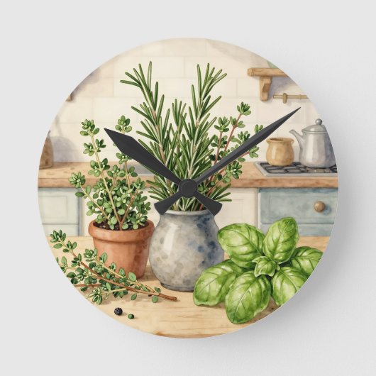Verse keuken kruiden waterverf ronde klok (Voorkant)