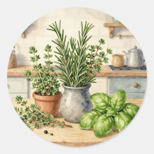 Verse keuken kruiden waterverf  ronde sticker