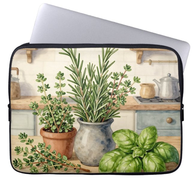 Verse keukenkruiden waterverf  laptop sleeve (Voorkant)