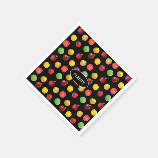 Verse kleurrijke appels op zwarte luiers servet (Hoek)