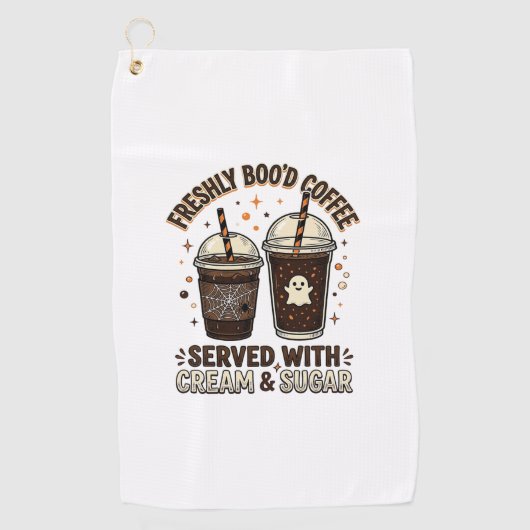 Verse Koffie Halloween Geest Beker Golfhanddoek (Voorkant)