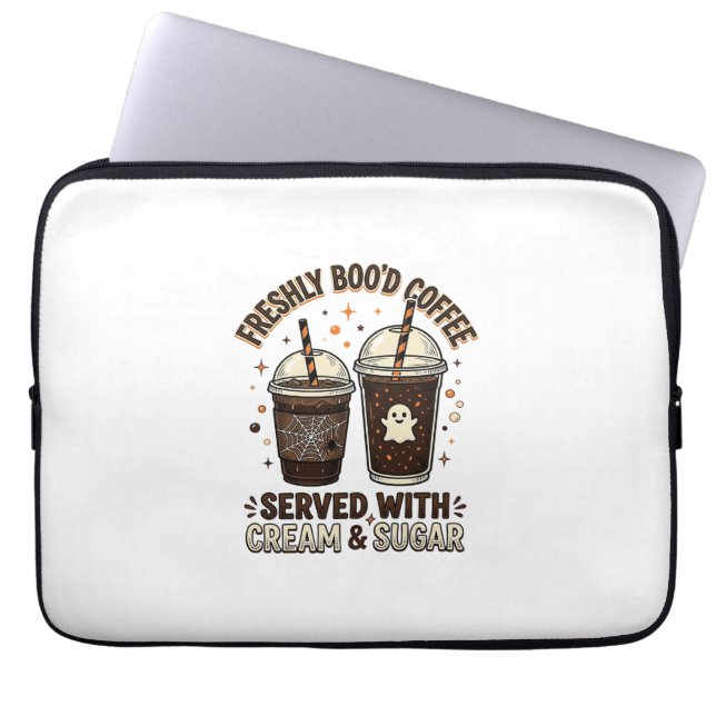 Verse Koffie Halloween Geest Beker Laptop Sleeve (Voorkant)