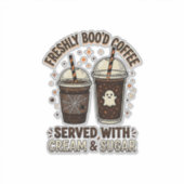 Verse Koffie Halloween Geest Beker Sticker (Voorkant)